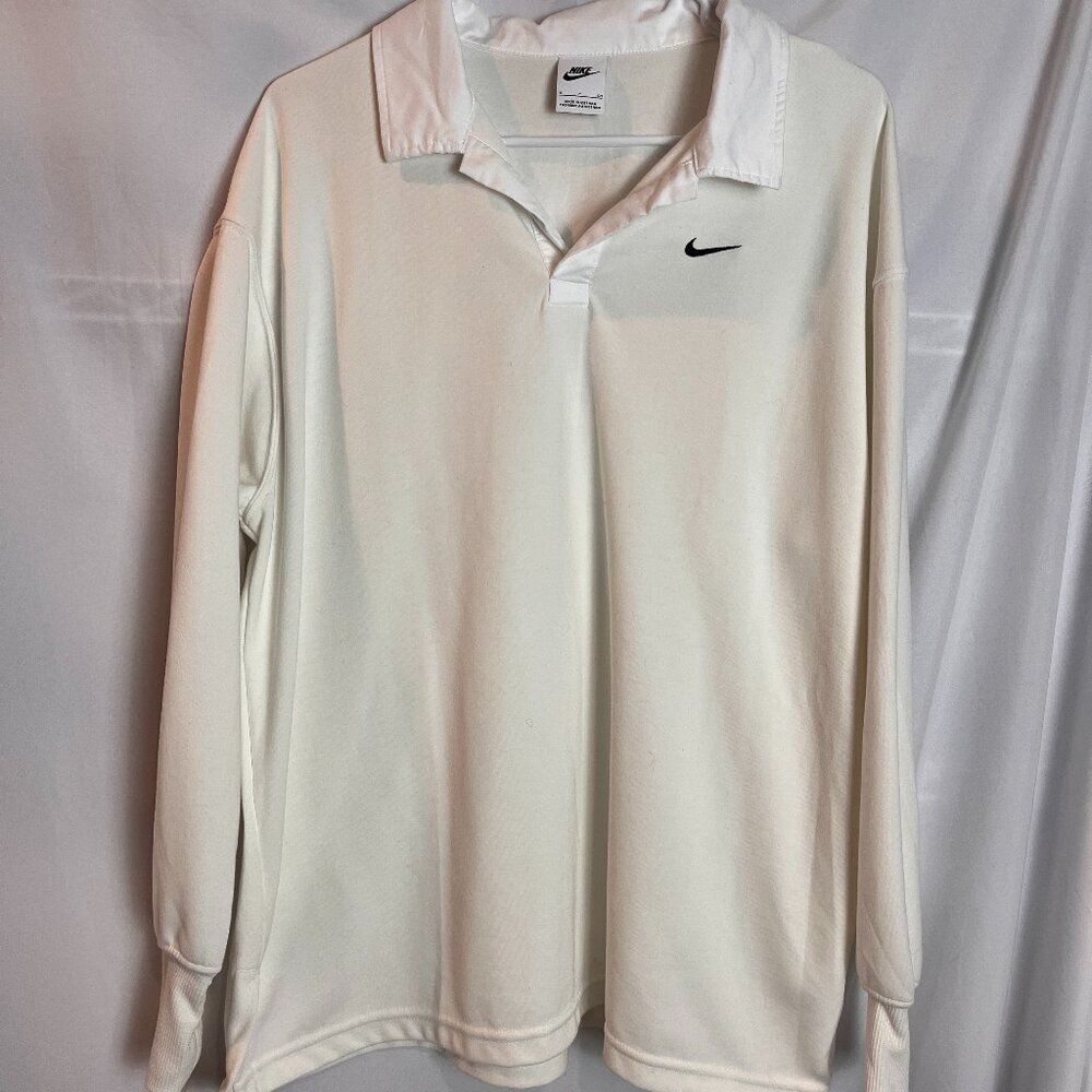 Women's white Nike long slv oversized collared polo shirt Size S